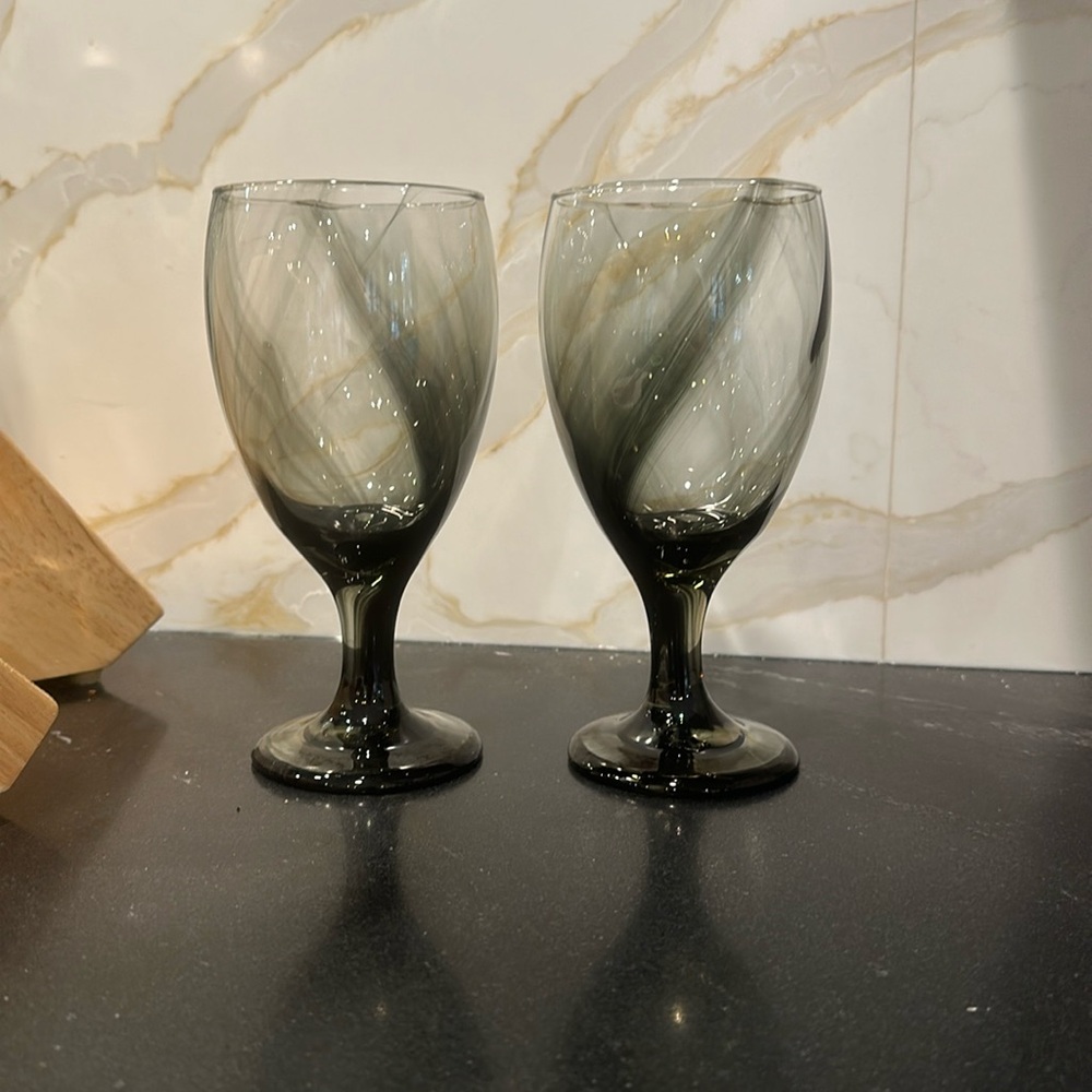 Libbey rare Charcoal Gray Smoke Goblet Drinking Glasses Set of 2